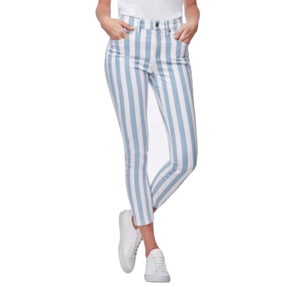 Good American Blue White Striped Good Legs Cropped Jeans